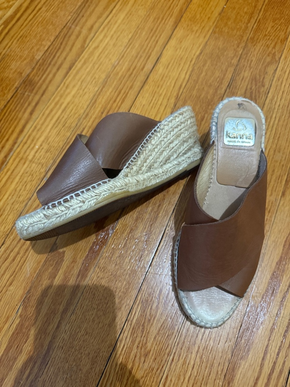 kanna made in spain Brown Leather Espadrille Wedge Slide - Women